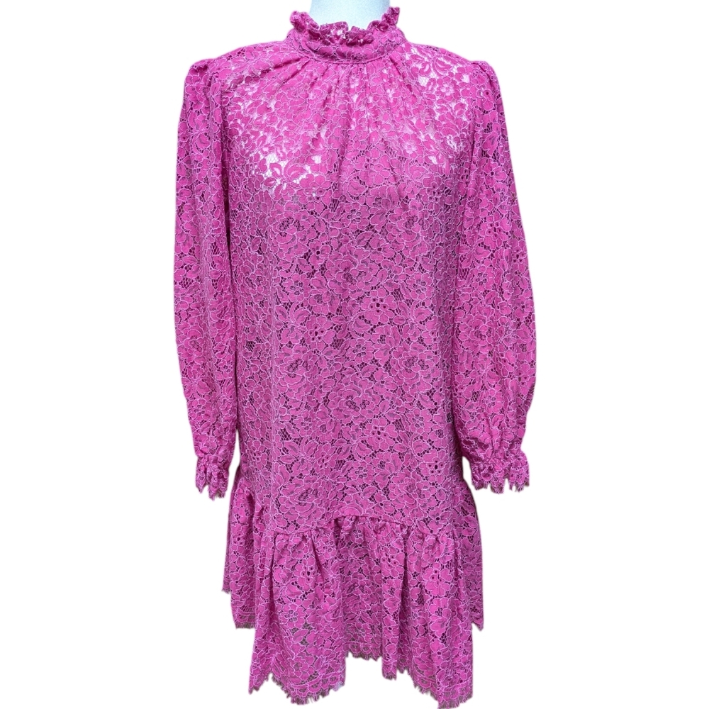 J. Crew Pink Lace Ruffle Neck Mini Dress Size Small - Picture 2 of 14